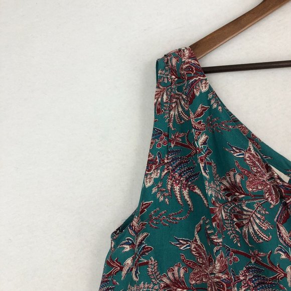 LOFT NWT Women's Size Small Iris Teal Blue Red Printed One Shoulder Top - Picture 3 of 11